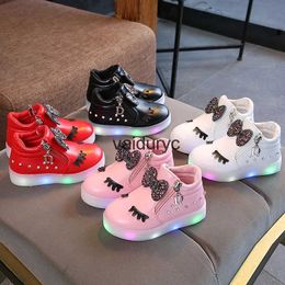 Platte schoenen ldren Glowing Sneakers Kid Princess Bow voor meisjes LED-schoenen Schattige baby met LightH24229