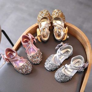 Platte schoenen nieuwe kinderfeestje trouwschoenen meisje pailletten sandalen kinderschoenen schoenen meisje schattig prinses dance casual platte schoenen csh1220 Q240523
