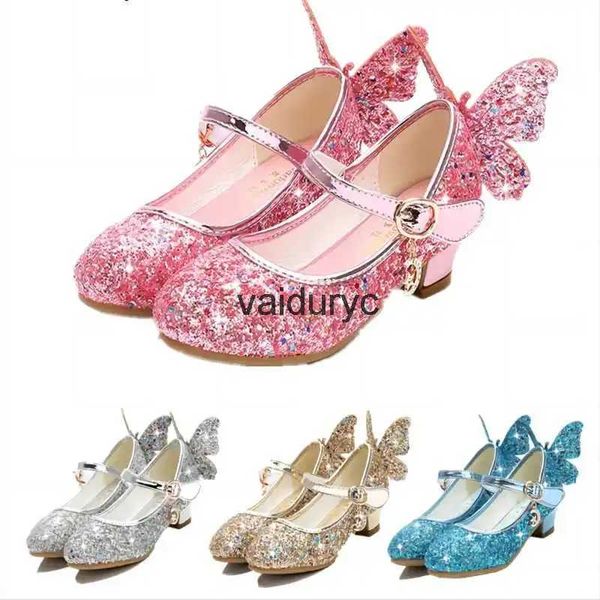 Chaussures plates Princesse Papillon Chaussures En Cuir Enfants Diamant Bowknot Talon Haut Enfants Fille Paillettes Mode Filles Fête ShoeH24229