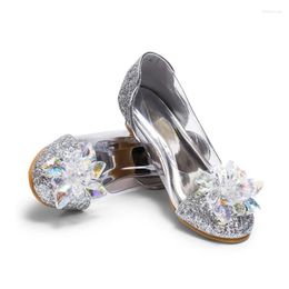 Chaussures plates princesse enfants cuir cristal pour filles fleur décontracté paillettes enfants talon haut 2023 papillon noeud