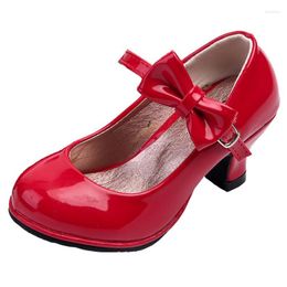 Zapatos planos princesa cuero baile niñas fiesta lazo brillante Color rojo sólido tacón alto moda para niños