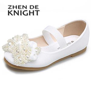 Flat Shoes Princess Pearl Bow Dance Performance Children Boat Girls Casual Leather Shoes Pink White P230314