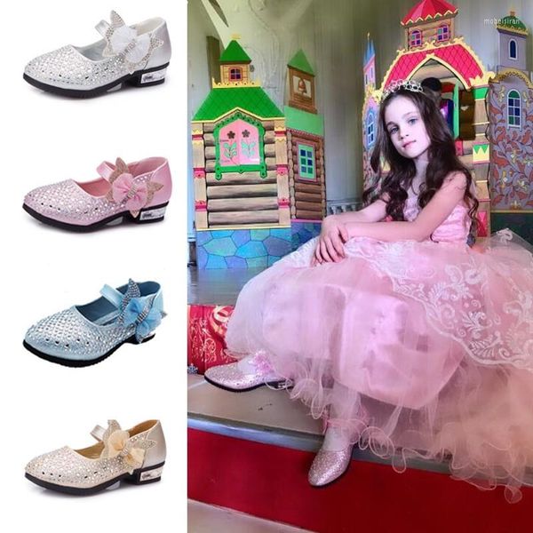 Zapatos planos de cuero Pu para niños y niñas, vestido de princesa antideslizante, zapatillas de baile para niños, escuela genuina para niños