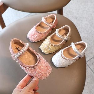 Zapatos planos brillantes para niñas pequeñas, punta cuadrada, lentejuelas, cuero suave, niños mayores, princesa para fiestas y bodas, T21N07LS-18