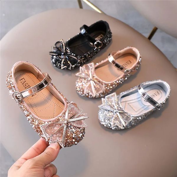 Chaussures plates Printemps automne filles chaussures Bling Mary Janes chaussures enfant paillettes princesse chaussures or argent chaussures de mariage noir bébé enfants appartements 231219