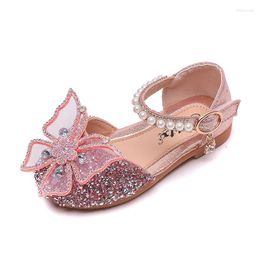 Flat Shoes Summer Girls Princess Kids Sandalen Bling Dans Parls Bow Child Flats E800