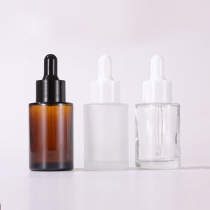 Platte schouderglazen druppelaar fles 30 ml met zwarte witte dop 1 oz voor etherische olie cosmetica