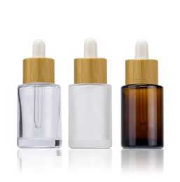 Platte schouder glazen etherische olie parfumflesjes transparant Amber Frosted 30ml 1oz oogdruppelflesje met dop