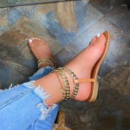 Platte Stijl 2024 Sandalen Zomer Mode Effen Kleur Ketting Open Teen Outdoor Damesschoenen Plus Size 43 2923