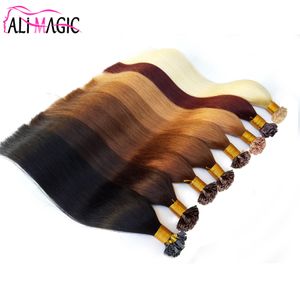 Extensiones de cabello de punta plana Color # 60 Rubia de luz 1g / Strand 100 g 100% Remy Prensiones de punta plana de cabello humano.