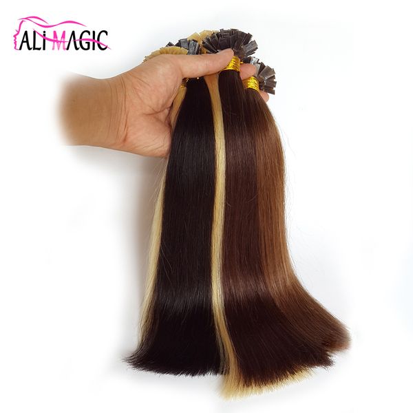 Extensions de cheveux à pointe plate, Extensions de cheveux humains Keratin Fusion Ongles brun foncé Remy Capsules de kératine pré-collées Cheveux 12-26 pouces Livraison gratuite