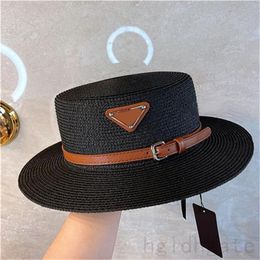 Chapeau de paille de plage à dessus plat, cappello d'été avec ceinture fine, triangle créatif, casquette simple, couleur naturelle, casquettes de styliste pour hommes, tendance PJ066 H4