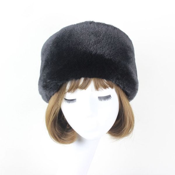 Flat Top Hat Femme Hiver Noir Imitation Fourrure Fourrure De Lapin Casual Chapeau Noir Japon et Corée du Sud Blanc Chaud Neige Cap W050 Y200103