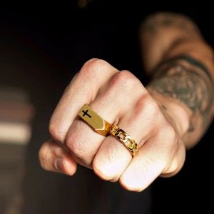 Flat-Top Ring voor Mannen 14K Goud Mannelijke Sieraden West Band Stijl Sieraden Ontwerper Luxe Origineel