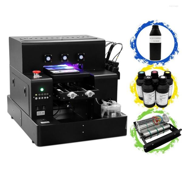 Impresora plana LED con efecto de barniz para caja de teléfono Botella Acrílico Metal Madera Vidrio A4 Máquina de impresión