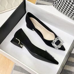 Flats 2023 Highded Rhinestone Design Shoes dames dikke en softsleed puntige platbotomed Office Leisure Elegante damesschoenen