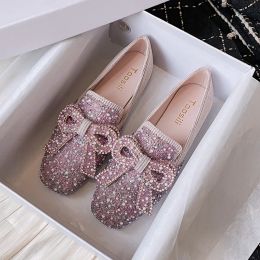 Flats 4143 Big Size Crystal Bow Flat Shoes Woman Pearl Beading Ademende Ballet Flats Beauty Bow Mocassins schoenen voor vrouwen