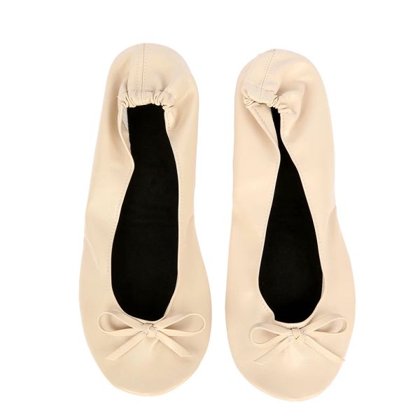 Flats beige chaussures appartements portables Pliant Ballerina chaussures plates rouleau Roule de ballet pliable