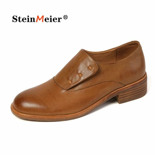 Flats Brogue Chaussures Femmes Vowes Cow Leather Derby Chaussures Round Toe Laceup Vintage Casual Dames Flats Chaussures faites à la main