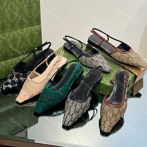 Flats Geklede schoenen Modeontwerper Dames Slingbacks 10A Hoge kwaliteit Hot drill Mesh Afdrukken Kristallen Sprankelend ontwerp Klassieke feestavondschoenen met doos 35-42