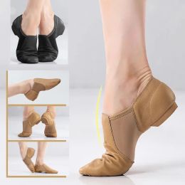 Appartements de chaussures de danse de jazz en cuir authentiques bronzer des chaussures de jazz anti-disquette noire de haute qualité adultes de danse baskets pour filles zapatos