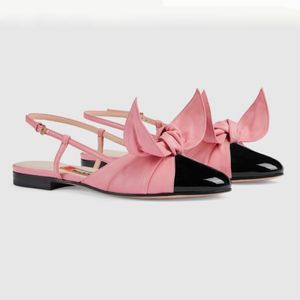 Talons plats Sandales Célèbre Designer Femmes Slingbacks Chaussures Habillées Design Bowknot Oreilles de lapin mignonnes Série du Nouvel An chinois Soirée en cuir de qualité avec boîte 10A 35-41