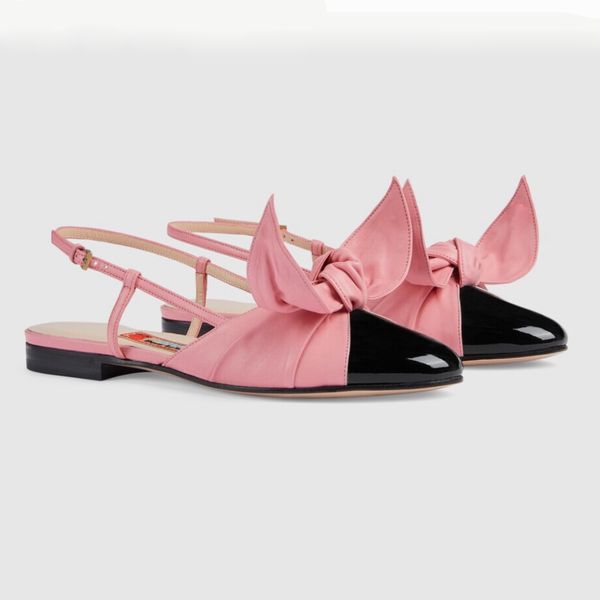 Pisos Tacones Sandalias Famoso Diseñador para mujer Slingbacks Zapatos de vestir Diseño Bowknot Orejas de conejo lindas Serie de Año Nuevo Chino Calidad Tarde de cuero con caja 10A 35-41