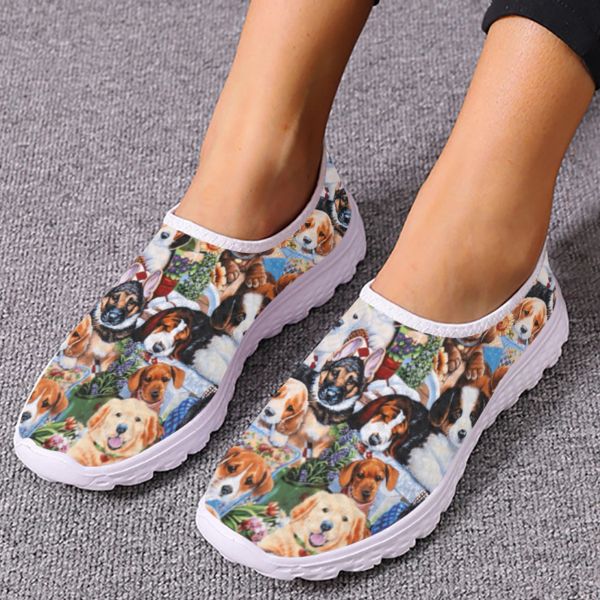 Flats Instantarts Breantable Air Mesh Sneakers para mujeres Lindos perros Pintura impresa zapatillas Femeninas Flat Summed Slip Poders Hot Hot