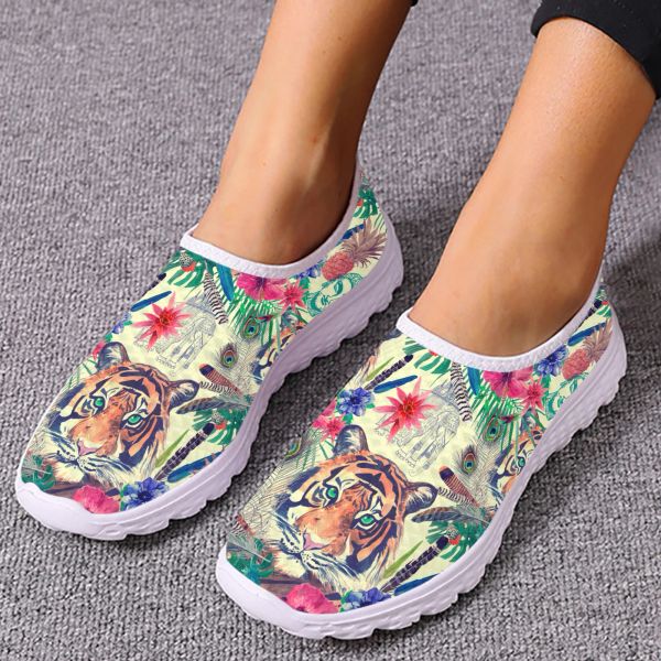 Flats Instantarts Fashion Tiger Diseño de la jungla al aire libre zapatos transpirables de dibujos para tigres Tigre Light Home Flat Shiters Mesh