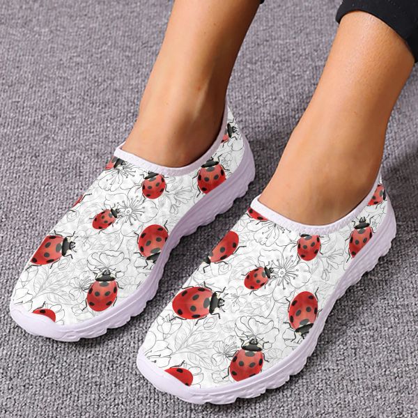 Flats Instantarts Carton à la mode Septar Ladybug Imprimé confortable et respirant chaussures d'été Blanc Slip on Shoes Flast