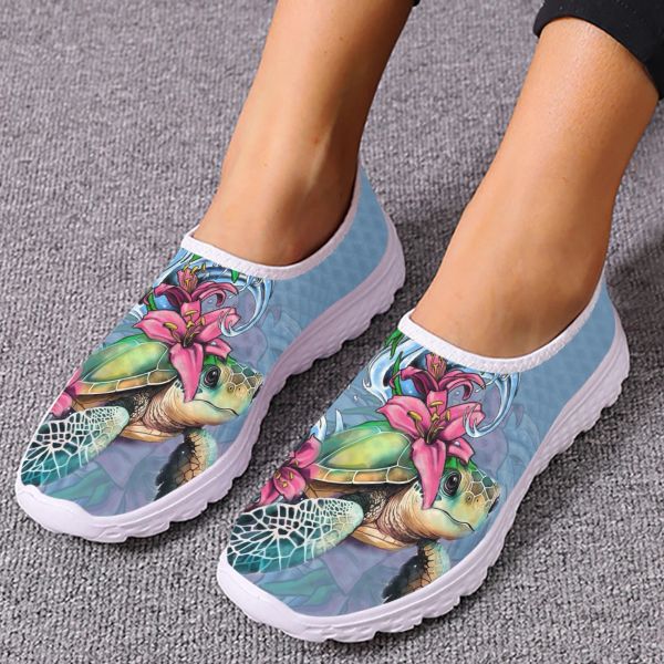 Appartements instantarts modes de tortue polynésiens Hibiscus chaussures imprimées fleur hawaïen confortable Slipon Chaussures pour femmes chaussures de chaussures