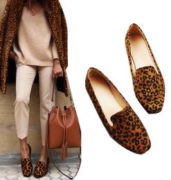 Flats Lihuamao Locage de penny léopard pour femmes Slip on Casual Shoes Work Outdoor Walking Footwear Brown