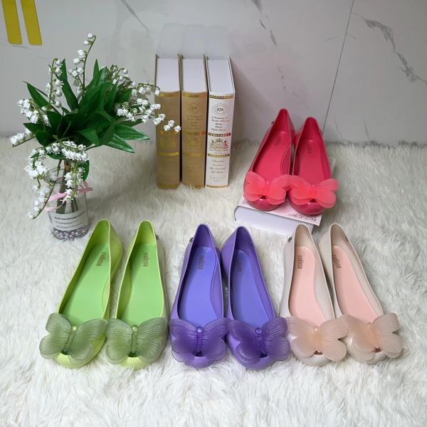 Flats Melissa New Stock Butterfly Jelly Zapatos de gelatina Autumn Adultos Bocos de pescado Smant. Ladies Fashion Flat 3540