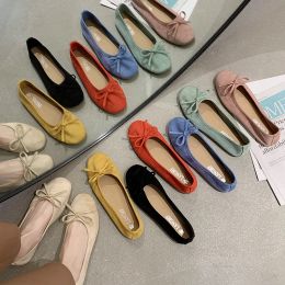 Flats New 2020 Summer Flats Ballet Shoes Women Glip op Loafers Round Toe ondiepe bowtie Ballerina Soft Moccasin Zapatos Mujer 3540