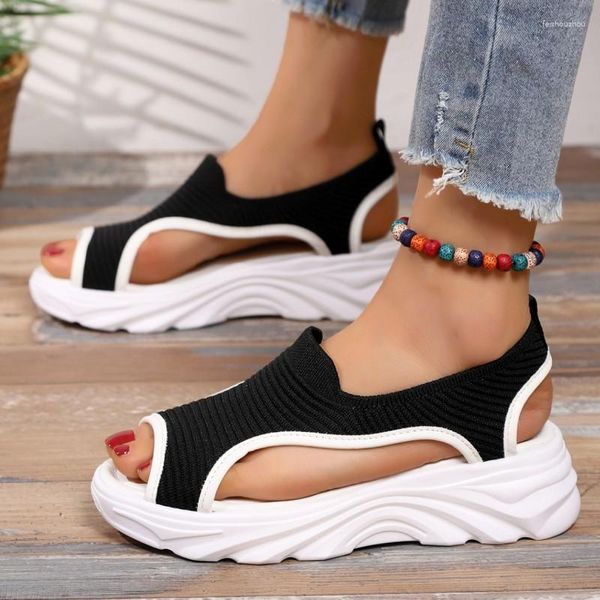 Flats Sandales Mesh Women Trend Summer Chunky Casual Sports Walking Knitting Shoes Designer Plateforme Lady Zapatos