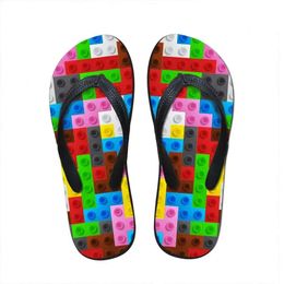 Zapatillas de piso Slippers Slipper House personalizada 3D Tetris Estampado de verano Sandalias de playa para mujeres Flip Flip Flipflops 09NK# 271 FLOPS E5EF