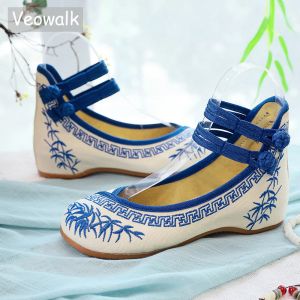 Flats VeoWalk Handmade Fashion Women Ballerina's Dancing Shoes Chinese bloem borduurwerk zachte casual schoenen stoffen wandelplaatjes