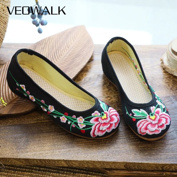 Flats Veowalk New Spring Handmade Women Handmum Bilet Ballet Flats Flats chinos Cotton Capald Slipon zapatos para mujer para mujer