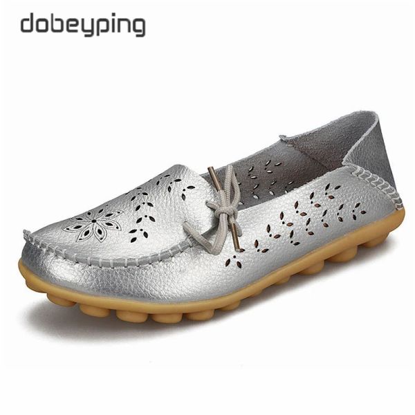 Zapatos casuales para mujeres de planos mocasines de cuero genuino slipon femenino mocasins damas recortes de zapatos