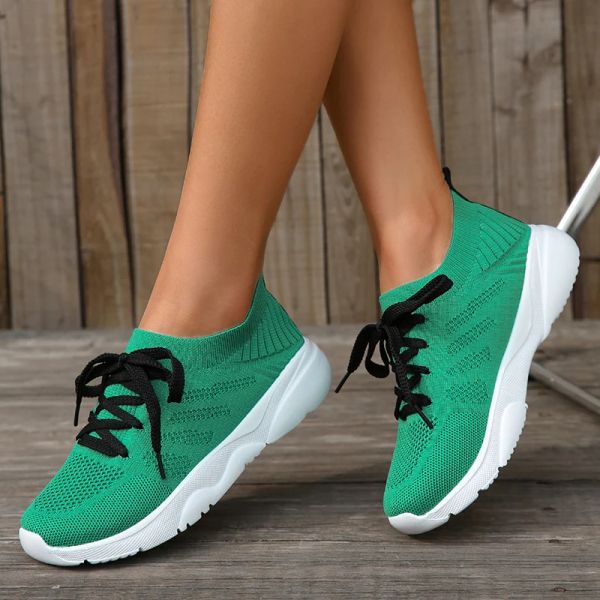 Flats pour femmes à pied vert Walking Tennis Chaussures Slip on Mesh Breatch Running Running Sneakers Chaussures pour femmes Spring Automne 2023 Zapatillas Mujer