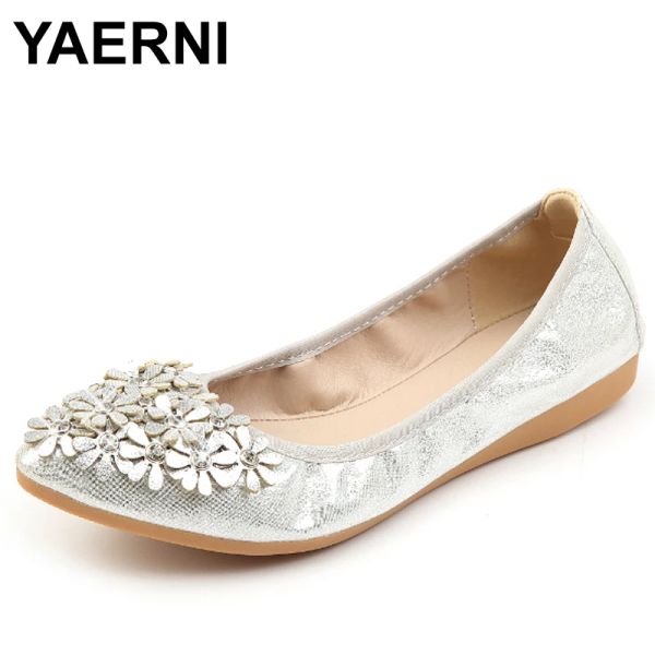 Flats Yaerni Crystal Hot Crystal Flats Ballet Floral Chaussures plates Femmes Femmes Spring Automne Fleur pointue Points Golden Chauffes Loafers C228