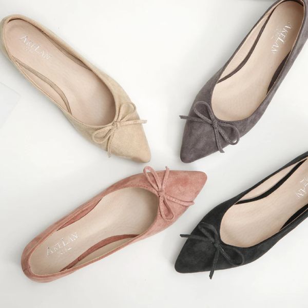 Flats Zapatos Planos de Mujer Mocasines Black Points à bout Plats avec des chaussures d'arc pour les femmes 2021 Ballet gris rose Flat Pliable Flats 33