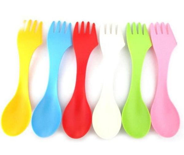 Couverts 3 en 1 cuillère fourchette coupe voyage Camping randonnée pique-nique ustensiles en plastique Spork Combo voyage Gadget couverts vaisselle XB4709286