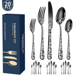 Flatware bestek set 20 stks zilverwerk bloemrijke roestvrijstalen tafelwerkset mes/vork/lepel gebruiksvoorwerpen kits