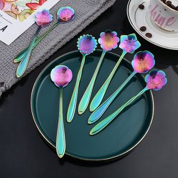 Flatware Kitchen, eetbar Home Garden Black Rainbow Flower Dessert Koffie Roestvrij staal Sugar Lepels bestek Druppel levering 2021 ZWRKE