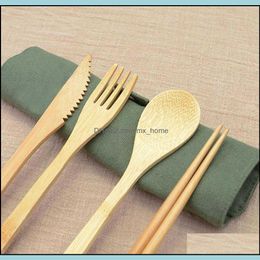 Flatware Kitchen, Dining Bar Home Gardenwooden Forks Dinware Bamboo theelepel vork soep mes catering bestek met stoffen tas buiten