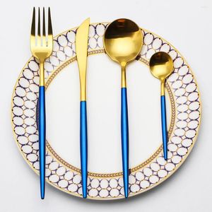 Flatware sets 1 doos 16 -stks met houten roestvrijstalen bolling goud blauw zwart mes vork