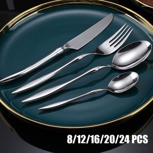 Flatware sets 16/20/24 stcs 304 roestvrij staal luxe bestek set zilveren roségouden tasjes mes mes vork lepel servies keuken keukengerei