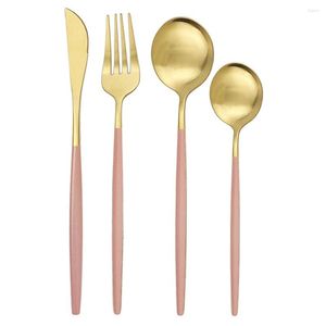 Flatware sets 16/24/32pcs Pink Gold Mattetetableware Dinware bestek roestvrijstalen diner dessert lepel Home Accessoires