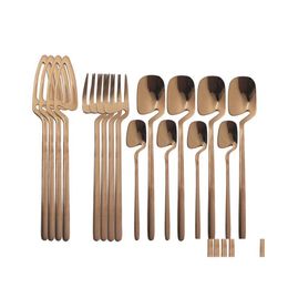 Flatware sets 16 stks roze keuken decor lepel vork messen set servies roestvrije houten servies bestek voor dessertsoep koffie druppel dhucg